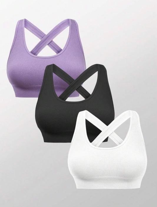 3pc Criss Cross Back Sport Bras