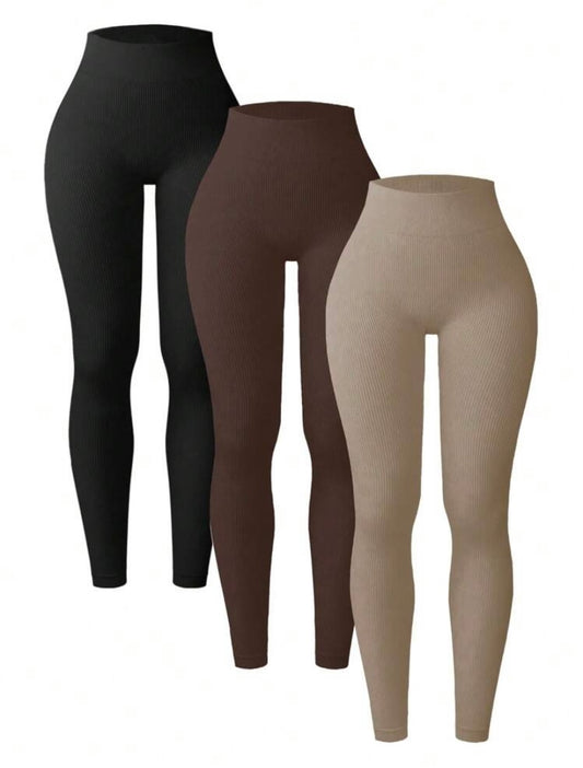 Sport 3 Packs Ribbed Leggings For Women