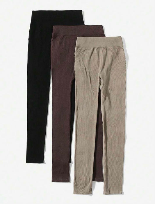 Sport 3 Packs Ribbed Leggings For Women