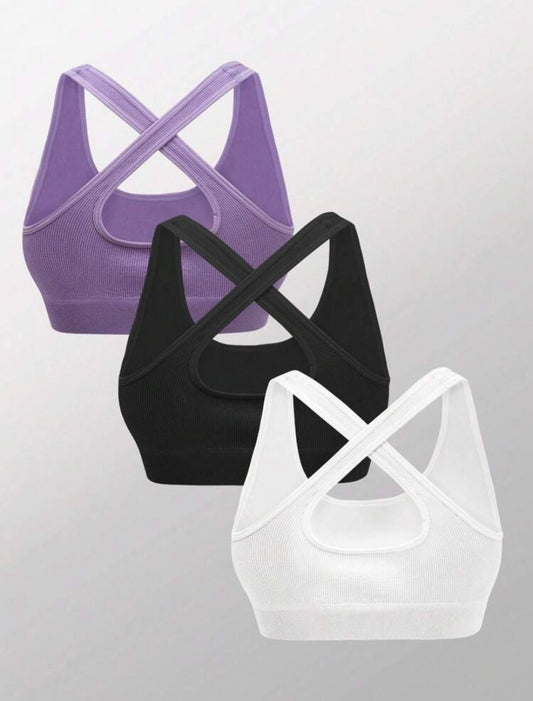 3pc Criss Cross Back Sport Bras